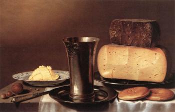 弗洛裡斯 格裡茨 梵 斯庫特 Still-life with Glass, Cheese, Butter and Cake